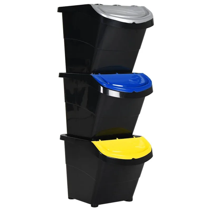 Cubos de basura apilables con tapa 3 uds pp negro 78 l vidaxl