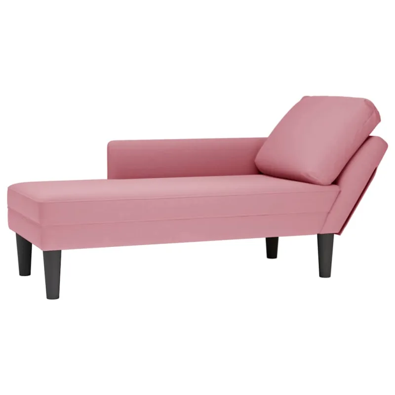 Tumbona con almohada y reposabrazo derecho terciopelo rosa vidaxl
