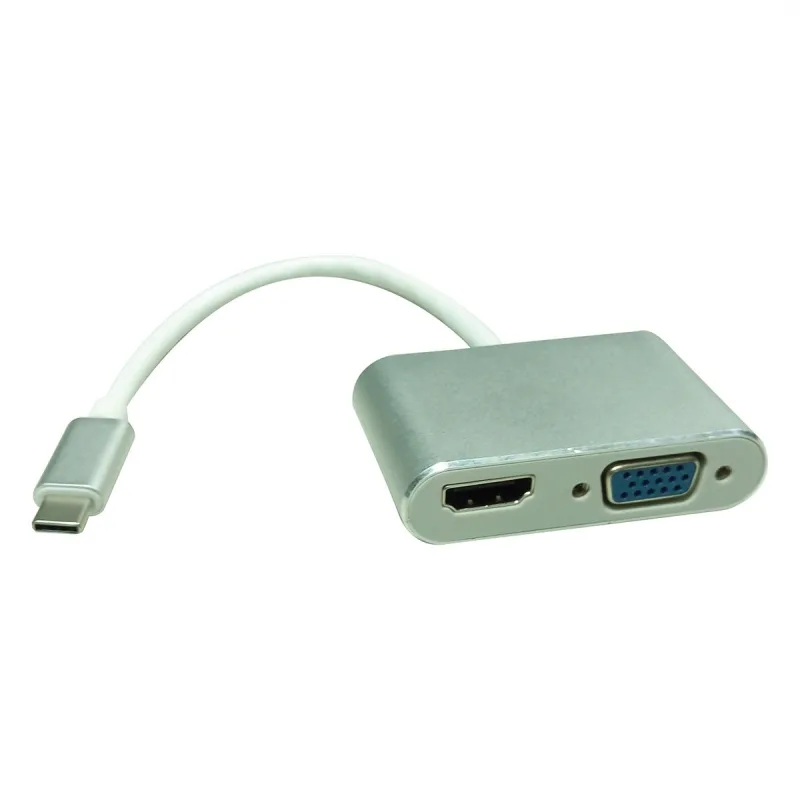 Adaptador de pantalla roline usb tipo c - vga + hdmi