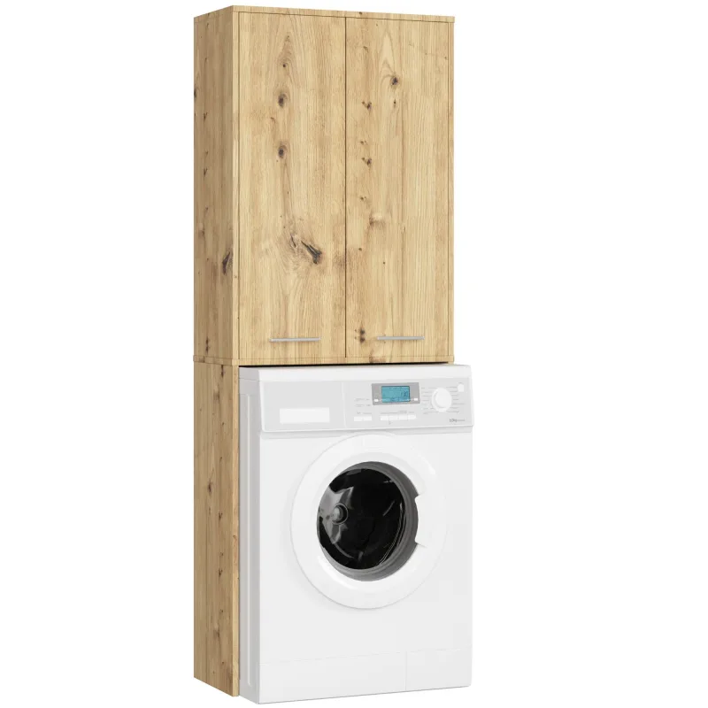 Columna de baño akord fin para lavadora roble artisan 64 cm 2 puertas frente en color roble artesano 4 estantes 64x30x180 cm