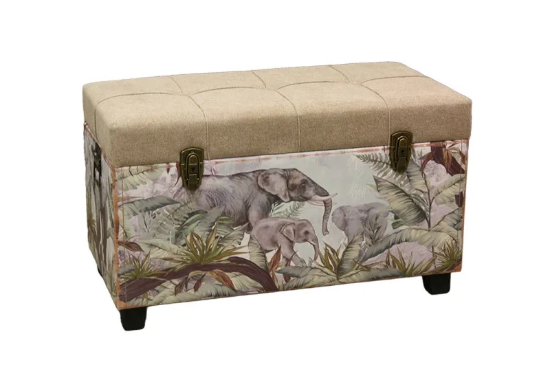 Baúl mullido (grande/mediano) con estampado de elefante en terciopelo, set de 2, ideal para almacenaje y decoración (70×35×40)