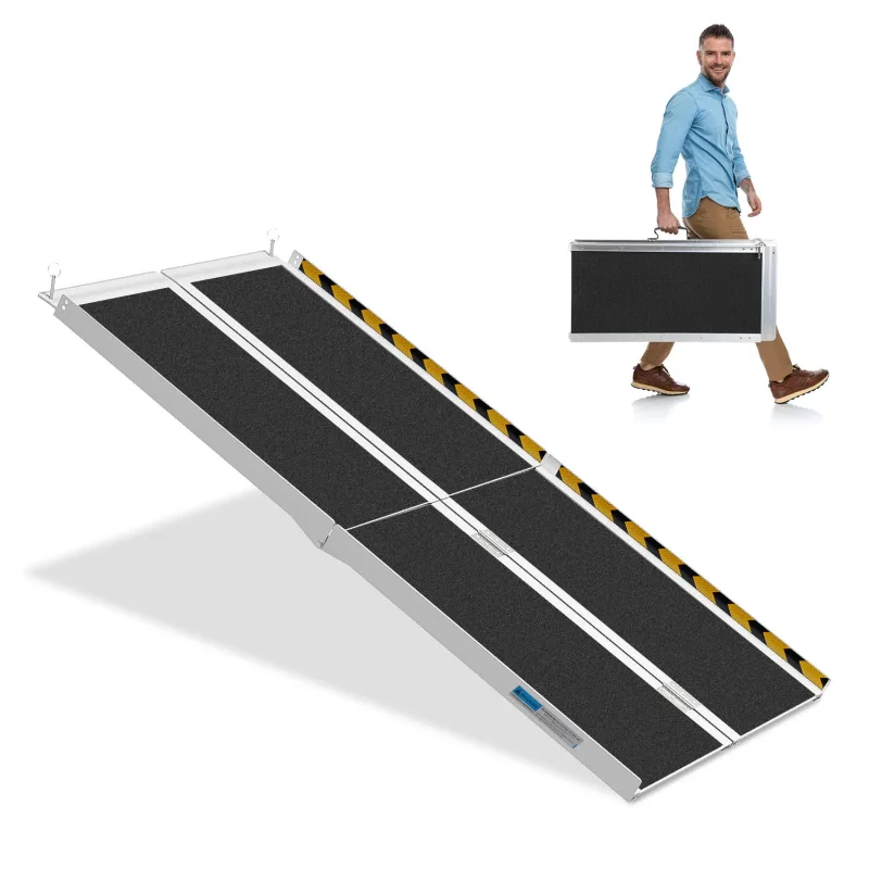 Rampa para silla de ruedas rampa de acceso plegable 270kg capacidad 2x aluminio superficie antideslizante 152cm