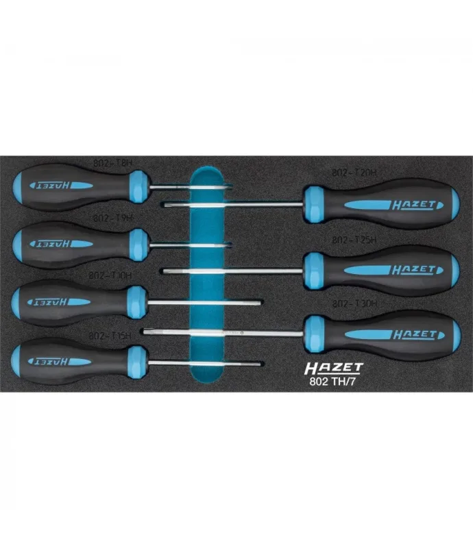 Hazet 802th/7 juego de destornilladores hexanamic® ∙ perfil torx® a prueba de manipulaciones ∙ t8 h – t30 h ∙ número de herramientas: 7