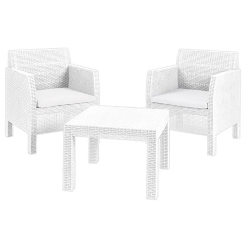 Conjunto de jardín matilde de 2 plazas de resina con efecto ratán de toomax: sillones y mesa de centro, color blanco