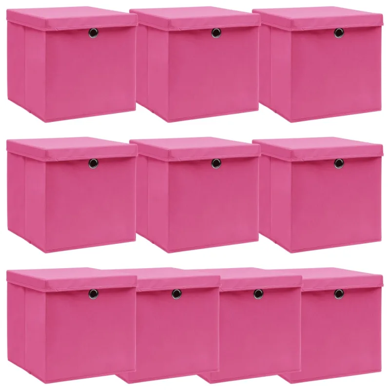 Cajas de almacenamiento con tapa 10 piezas tela rosa 32x32x32cm