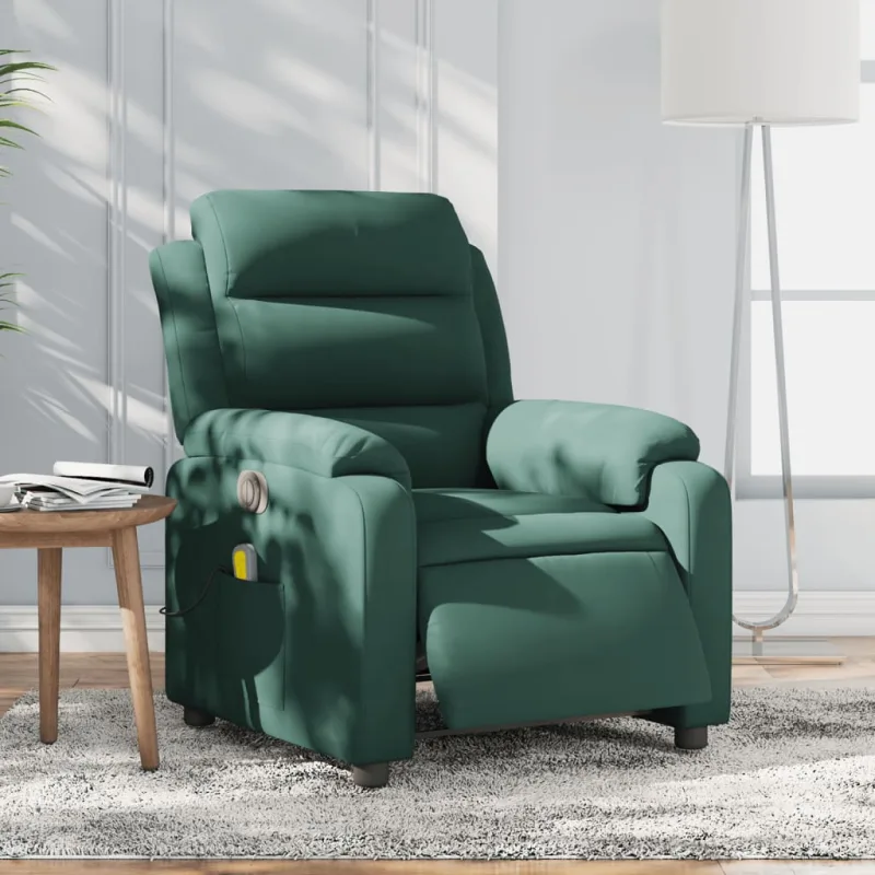 Sillón reclinable de masaje eléctrico de terciopelo verde oscuro