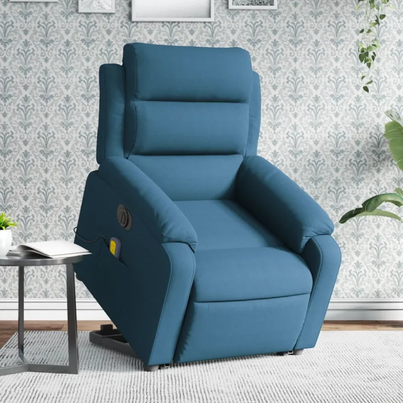 Sillón reclinable de masaje eléctrico de terciopelo azul