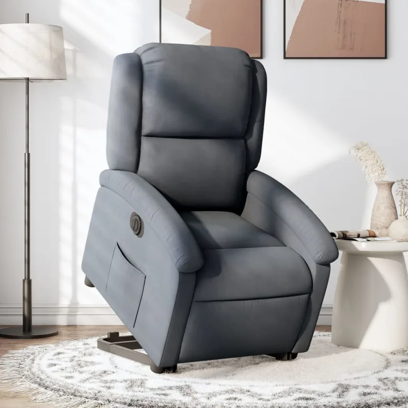 Sillón reclinable eléctrico de terciopelo gris oscuro