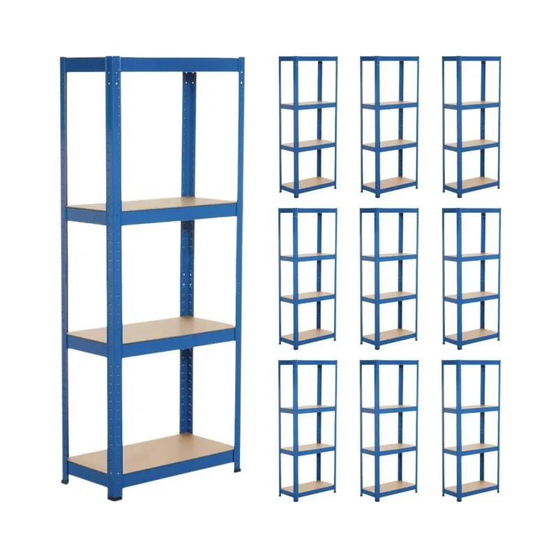Megapack 10 estanterías modulares metálicas con 4 baldas 240kg azul 60x30x148cm thinia home