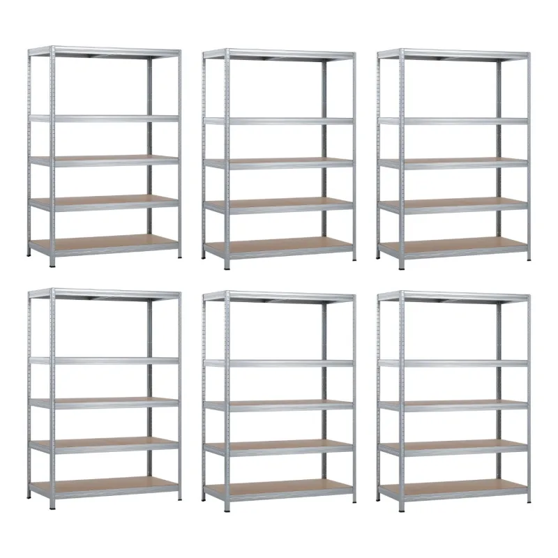 Pack 6 estanterías metálicas modulares con 5 baldas para cargas pesadas 1250kg 120x60x180cm thinia home