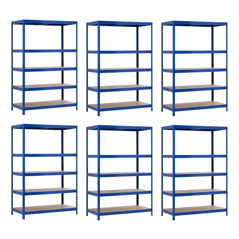 Pack 6 estanterías metálicas modulares con 5 baldas para cargas pesadas 1250kg azul 120x60x180cm 7house