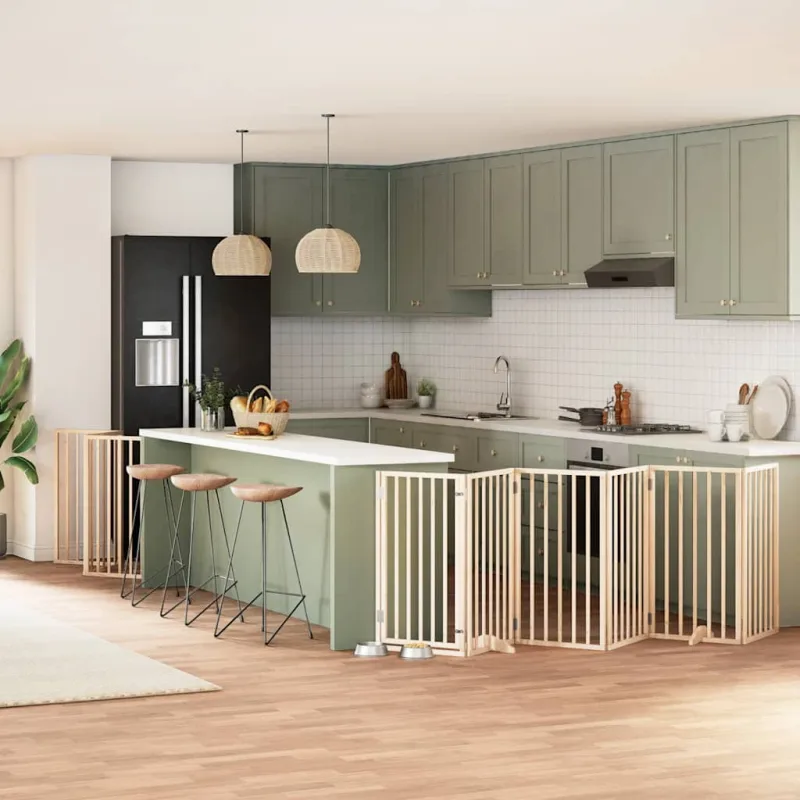 Puerta plegable barrera para perros 12 paneles de madera de álamo