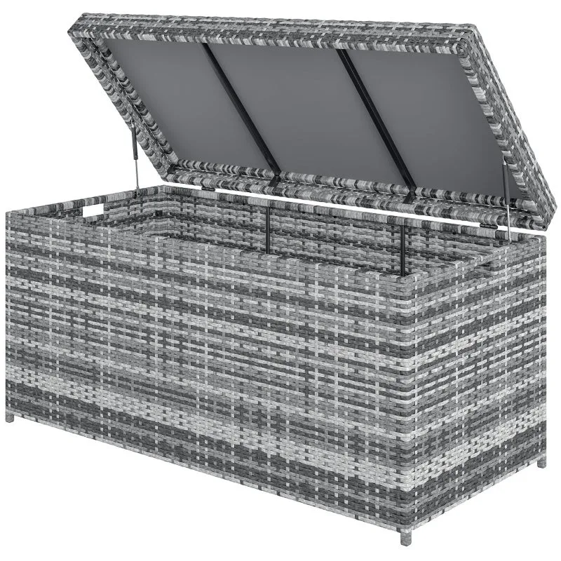 Caja de almacenamiento de ratán, 380 l, resistente a la intemperie, con tapa, asa integrada, resistente a los rayos uv, caja de almacenamiento para ja