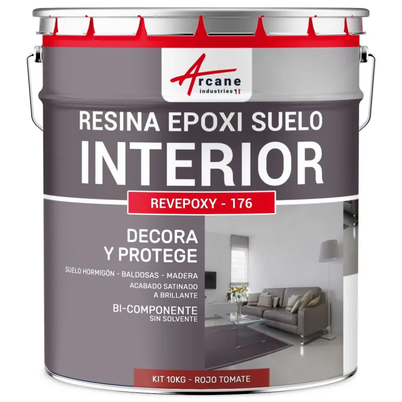 Resina epoxi para suelos interiores - revepoxy - 176 - 10 kg (hasta 50 m² en 2 capas) rojo tomate - ral 3013 - arcane industries