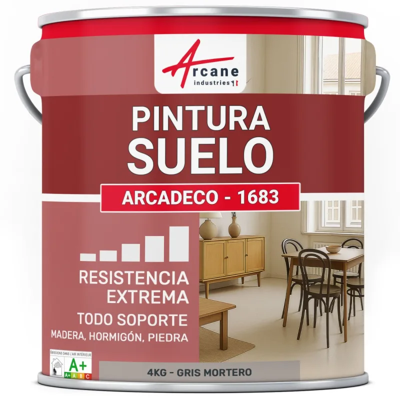 Pintura para suelos interiores poliuretano, multisoportes arcadeco - 1683 - 4 kg gris mortero - ral 060 60 05 - arcane industries