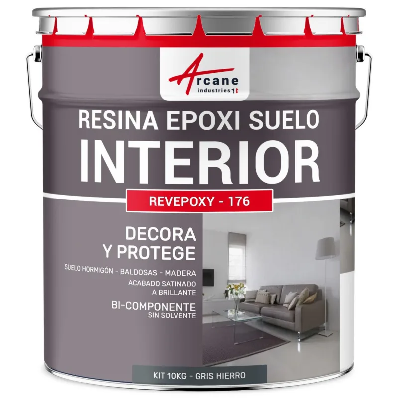 Resina epoxi para suelos interiores - revepoxy - 176 - 10 kg (hasta 50 m² en 2 capas) gris hierro - ral 7011 - arcane industries