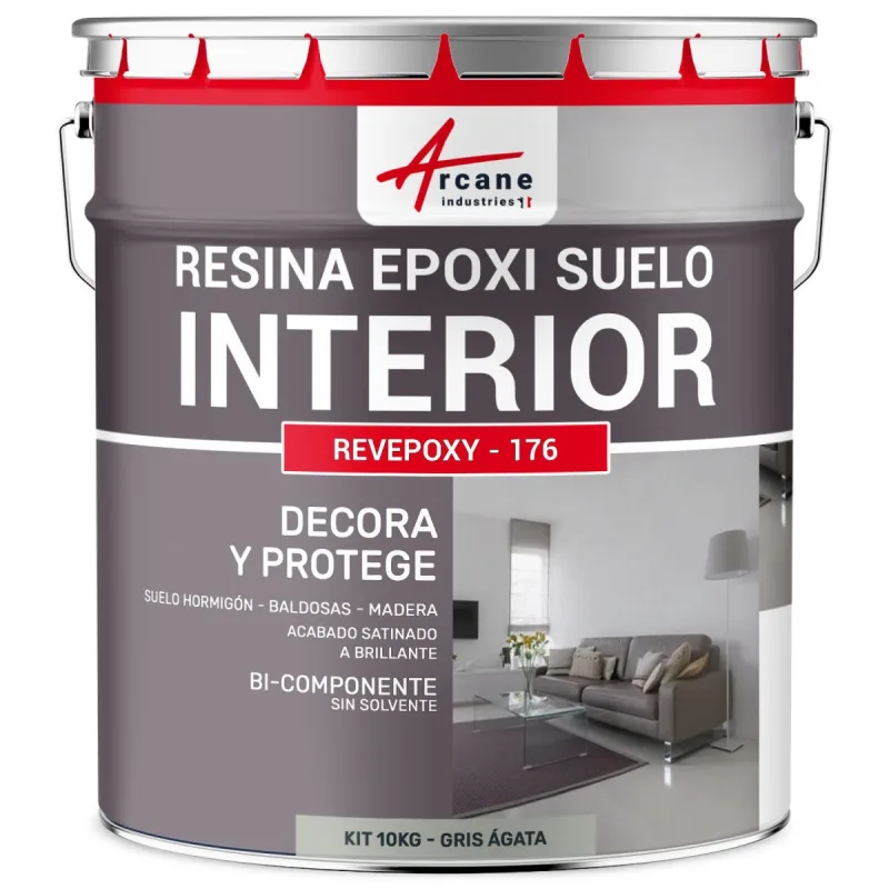 Resina epoxi para suelos interiores - revepoxy - 176 - 10 kg (hasta 50 m² en 2 capas) gris ágata - ral 7038 - arcane industries
