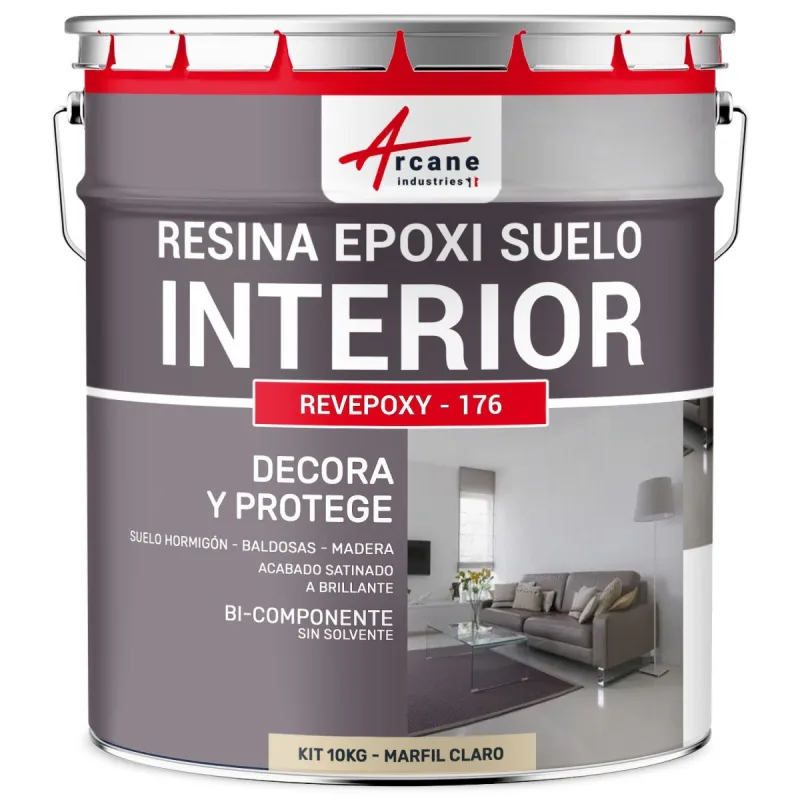 Resina epoxi para suelos interiores - revepoxy - 176 - 10 kg (hasta 50 m² en 2 capas) marfil claro - ral 1015 - arcane industries