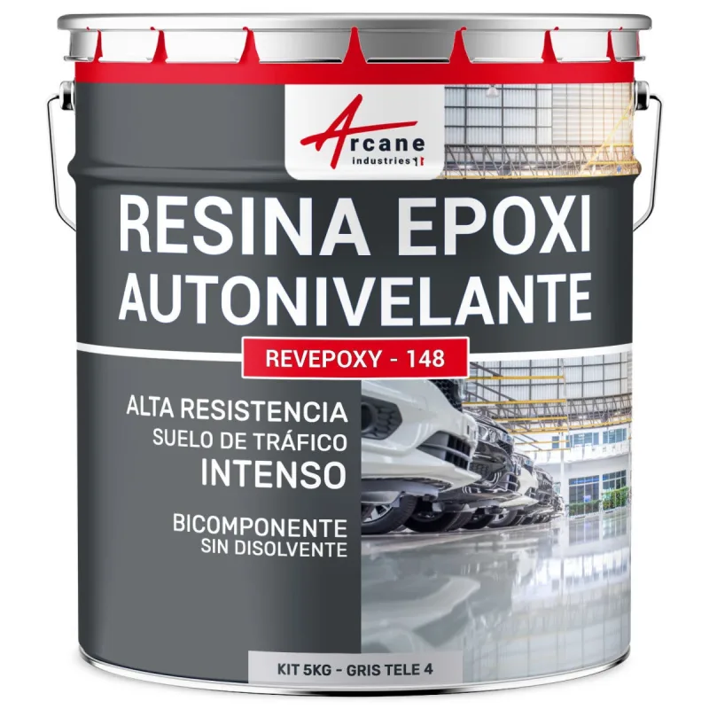 Resina epoxi autonivelante para suelos, garaje - revepoxy - 148 - 5 kg gris tele 4 - ral 7047 - arcane industries