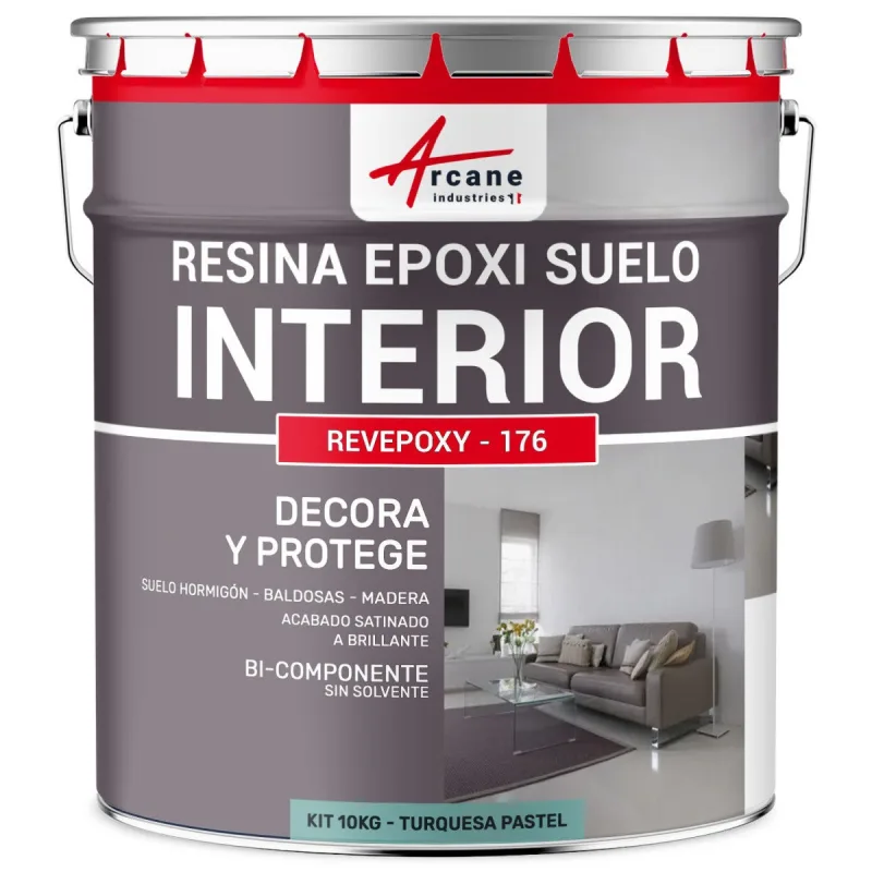 Resina epoxi para suelos interiores - revepoxy - 176 - 10 kg (hasta 50 m² en 2 capas) turquesa pastel - ral 6034 - arcane industries