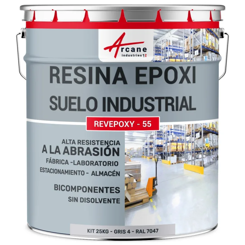 Pintura epoxi para suelos industriales - revepoxy tráfico intenso - 25 kg (hasta 50 m² en 2 capas) gris tele 4 - ral 7047 - arcane industries