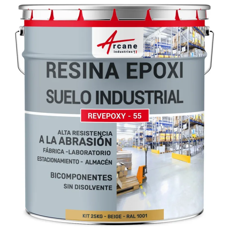 Pintura epoxi para suelos industriales - revepoxy tráfico intenso - 25 kg (hasta 50 m² en 2 capas) beige - ral 1001 - arcane industries
