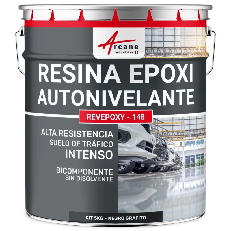 Resina epoxi autonivelante para suelos, garaje - revepoxy - 148 - 5 kg negro grafito - ral 9011 - arcane industries
