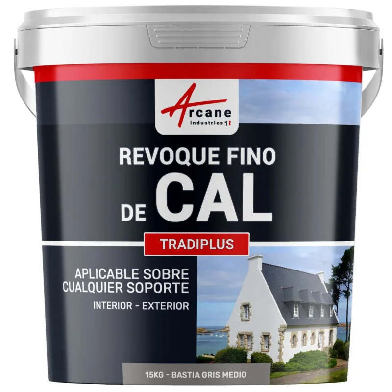 Enlucido a base de cal para decoración interior y exterior - tradiplus - 15 kg (hasta 14 m²) bastia - gris medio - arcane industries