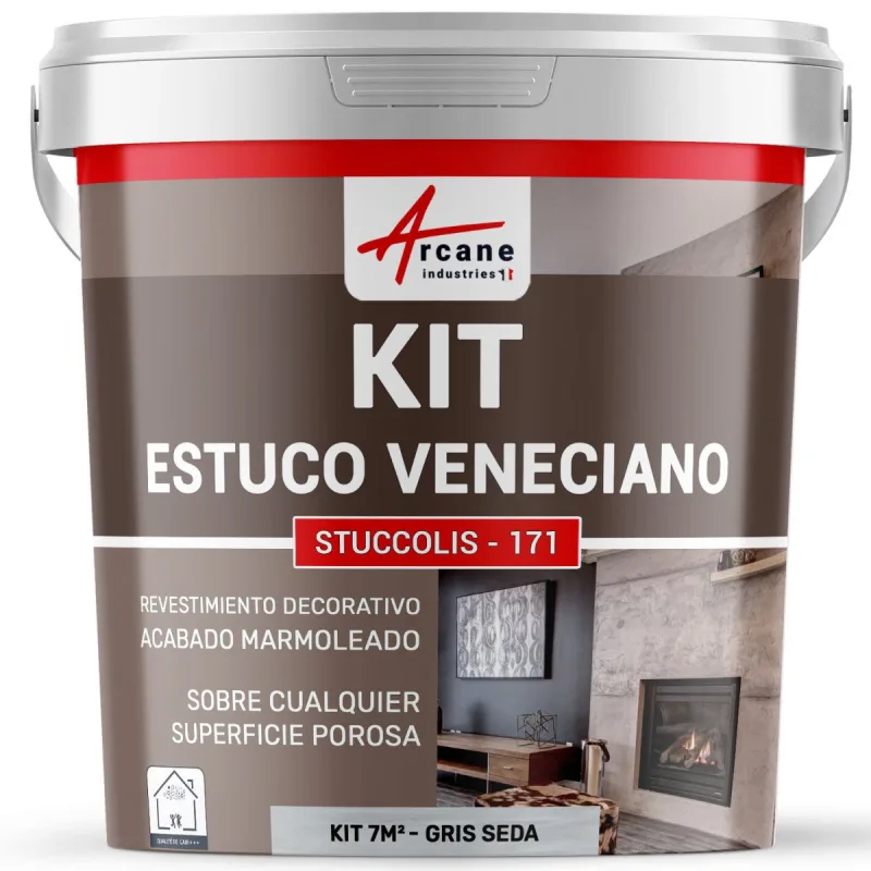 Kit de estuco veneciano decorativo - kit stuccolis - 171 - 7 m² gris seda - arcane industries