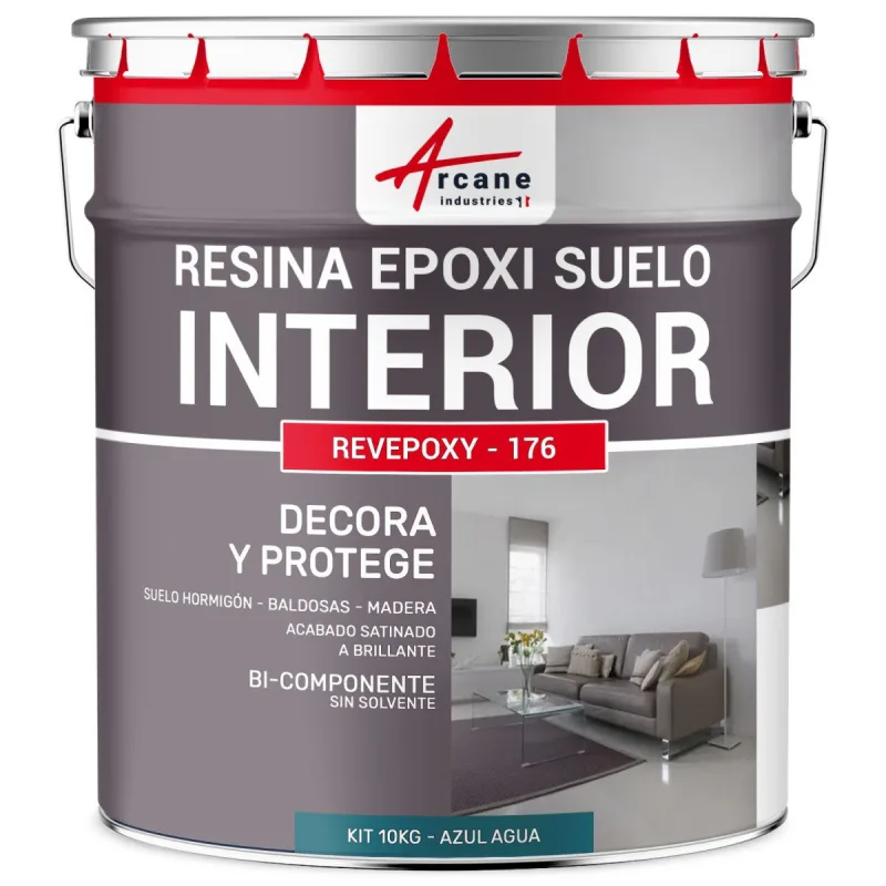 Resina epoxi para suelos interiores - revepoxy - 176 - 10 kg (hasta 50 m² en 2 capas) azul agua - ral 5021 - arcane industries