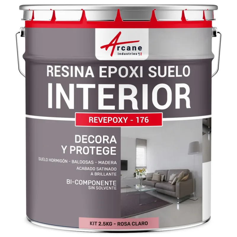 Resina epoxi para suelos interiores - revepoxy - 176 - 2,5 kg (hasta 12,5 m² en 2 capas) rosa claro - ral 3015 - arcane industries