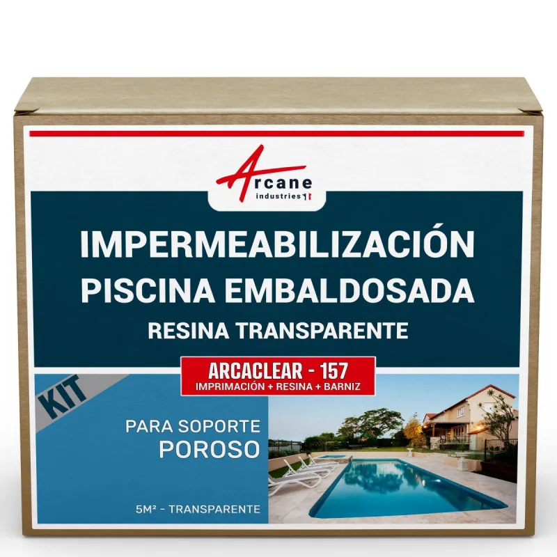 Resina impermeabilizante transparente para piscinas, kit con membrana líquida - arcaclear - 5 m², soporte poroso transparente - arcane industries