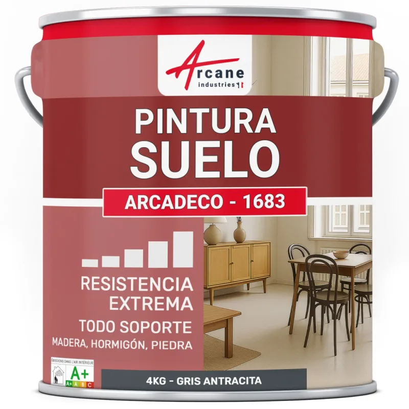 Pintura para suelos interiores poliuretano, multisoportes arcadeco - 1683 - 4 kg gris antracita - ral 7016 - arcane industries