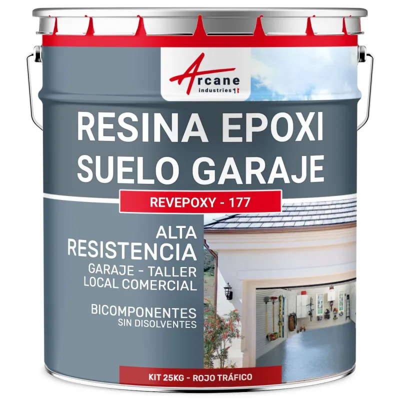 Resina epoxi para suelos de garaje - revepoxy - 177 - 25 kg (hasta 80 m² en 2 capas) rojo señales - ral 3020 - arcane industries