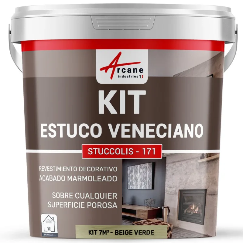 Kit de estuco veneciano decorativo - kit stuccolis - 171 - 7 m² beige verde - arcane industries