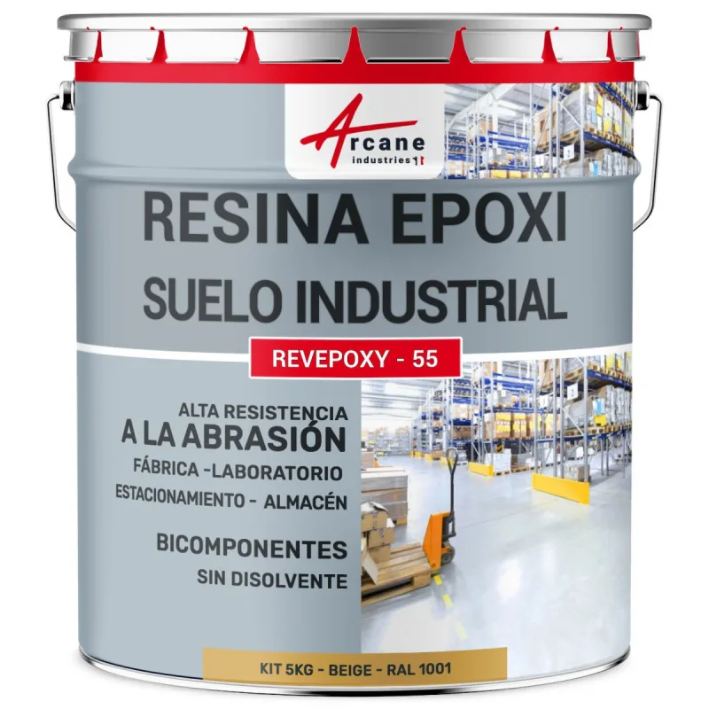 Pintura epoxi para suelos industriales - revepoxy tráfico intenso - 5 kg (hasta 10 m² en 2 capas) beige - ral 1001 - arcane industries