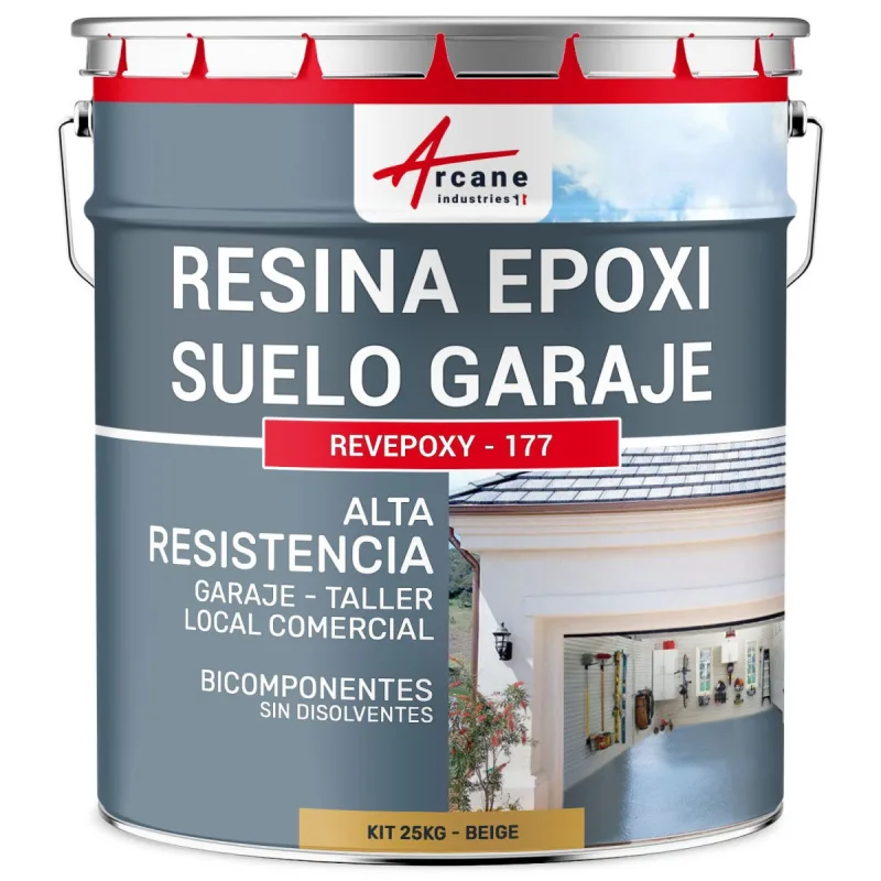 Resina epoxi para suelos de garaje - revepoxy - 177 - 25 kg (hasta 80 m² en 2 capas) beige - ral 1001 - arcane industries