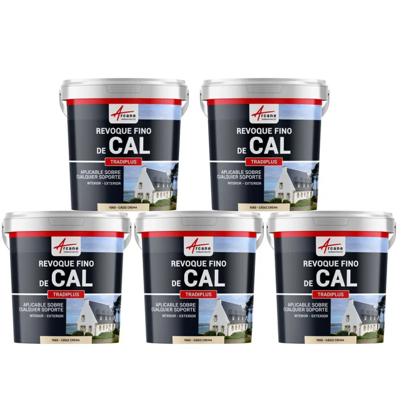 Enlucido a base de cal para decoración interior y exterior - tradiplus - 5 x 15 kg cádiz crema - arcane industries