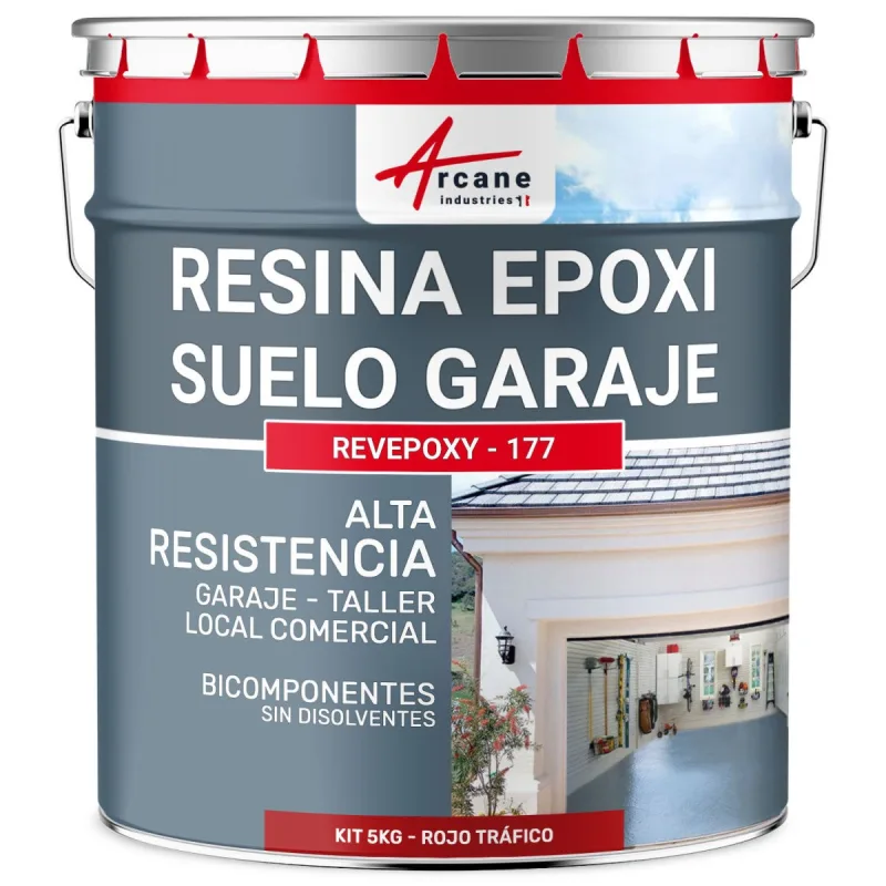 Resina epoxi para suelos de garaje - revepoxy - 177 - 5 kg (hasta 16 m² en 2 capas) rojo señales - ral 3020 - arcane industries