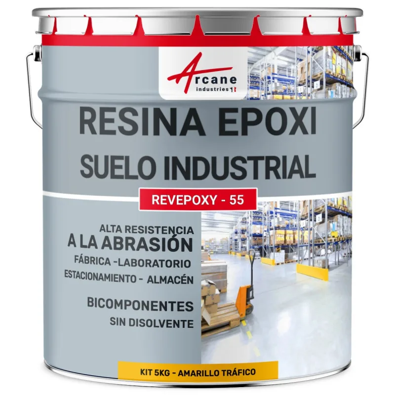 Pintura epoxi para suelos industriales - revepoxy tráfico intenso - 5 kg (hasta 10 m² en 2 capas) amarillo tráfico - ral 1023 - arcane industries
