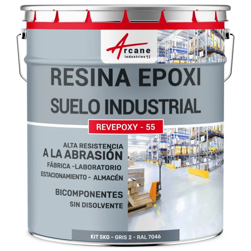 Pintura epoxi para suelos industriales - revepoxy tráfico intenso - 5 kg (hasta 10 m² en 2 capas) telegris 2 - ral 7046 - arcane industries