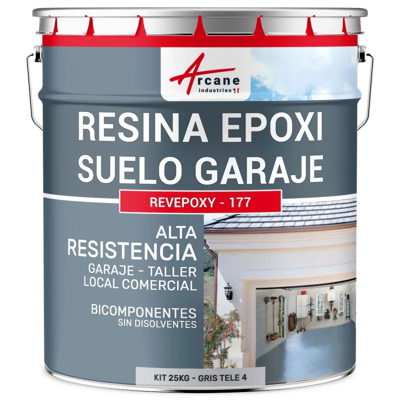 Resina epoxi para suelos de garaje - revepoxy - 177 - 25 kg (hasta 80 m² en 2 capas) gris tele 4 - ral 7047 - arcane industries