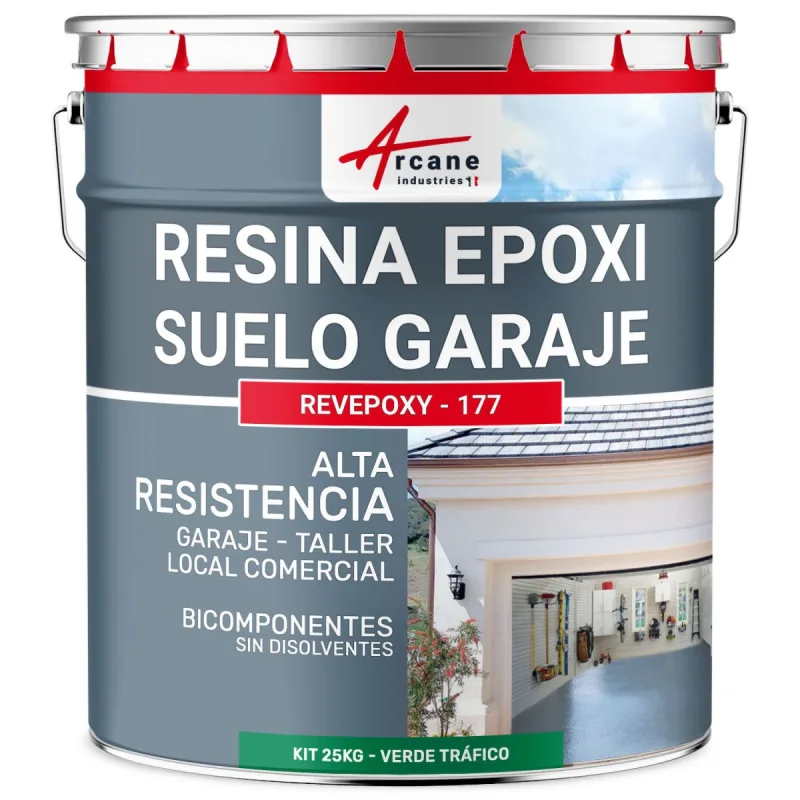 Resina epoxi para suelos de garaje - revepoxy - 177 - 25 kg (hasta 80 m² en 2 capas) verde señales - ral 6024 - arcane industries