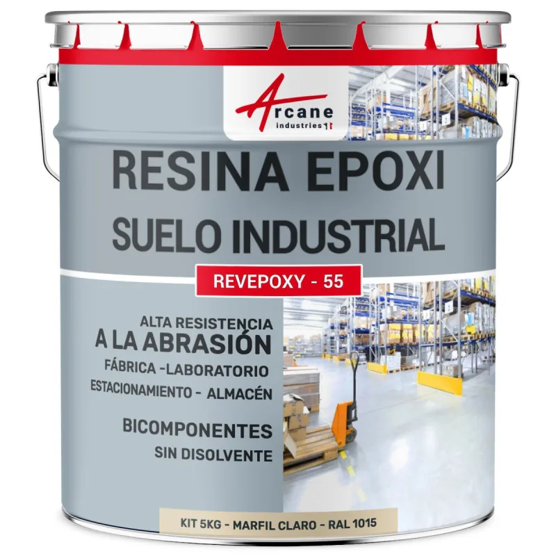 Pintura epoxi para suelos industriales - revepoxy tráfico intenso - 5 kg (hasta 10 m² en 2 capas) marfil claro - ral 1015 - arcane industries