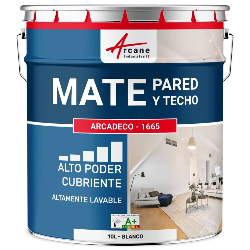 Pintura mural mate profesional – arcadeco - 1665 | acabado aterciopelado, ultra cubriente y fácil de aplicar - 10 l blanco - arcane industries