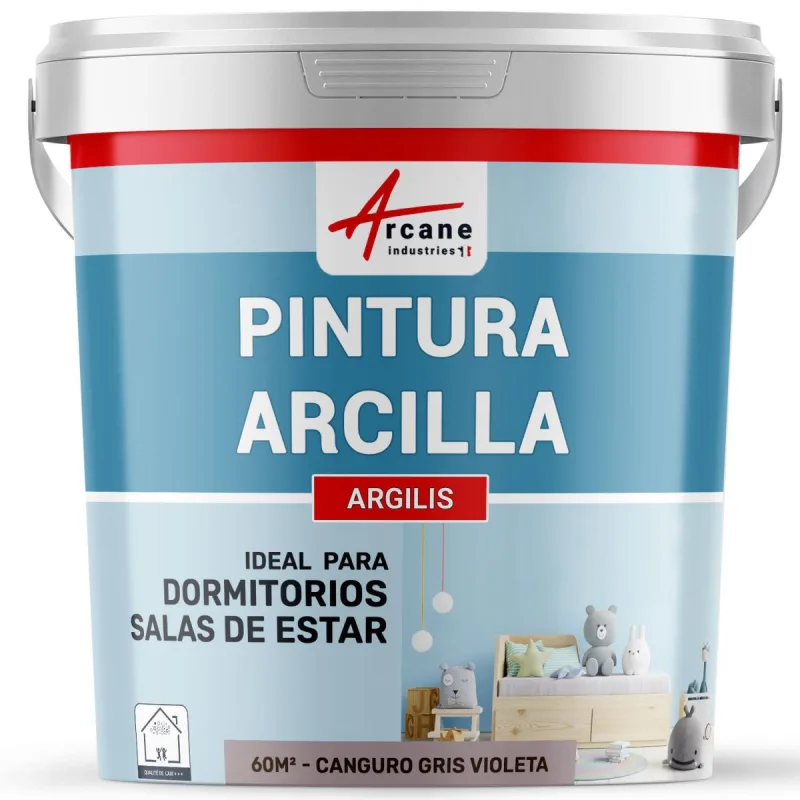 Pintura natural de arcilla para decorar dormitorio infantil - argilis - 60 m² (2x5 kg en una capa) canguro gris violeta - arcane industries