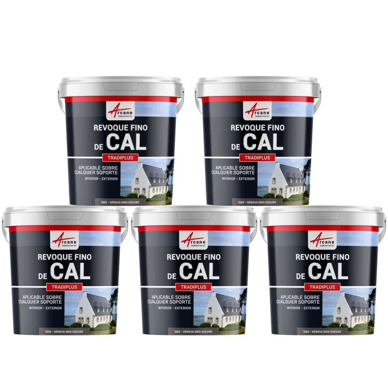 Enlucido a base de cal para decoración interior y exterior - tradiplus - 5 x 15 kg génova - gris oscuro - arcane industries