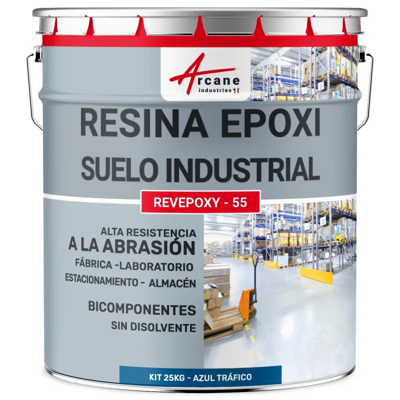 Pintura epoxi para suelos industriales - revepoxy tráfico intenso - 25 kg (hasta 50 m² en 2 capas) azul tráfico - ral 5017 - arcane industries