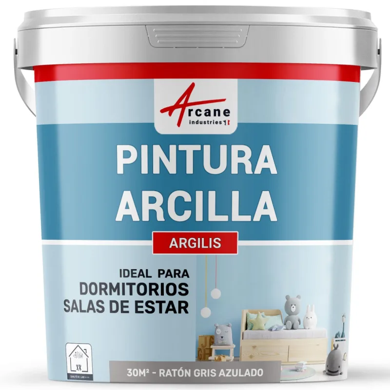Pintura natural de arcilla para decorar dormitorio infantil - argilis - 30 m² (5 kg en 1 capa) ratón gris azulado - arcane industries