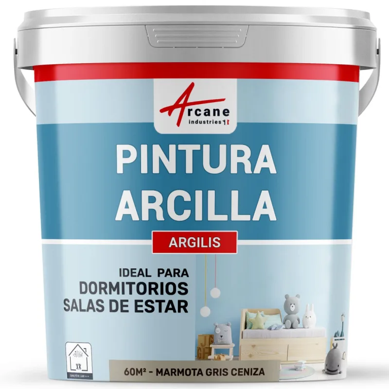 Pintura natural de arcilla para decorar dormitorio infantil - argilis - 60 m² (2x5 kg en una capa) marmota gris ceniza - arcane industries